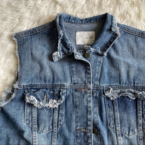 Oak + Fort Vest Denim Jean Oversized Distressed One Size OS - Picture 5 of 10